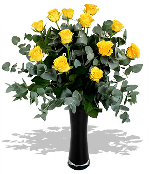 Žluté růže s eukalyptem